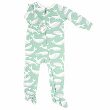 Load image into Gallery viewer, Sweet Bamboo - Piped Zipper Footie - Green Whale