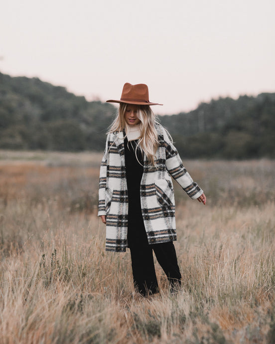 Rylee + Cru - Fall Plaid Longline Coat - Natural