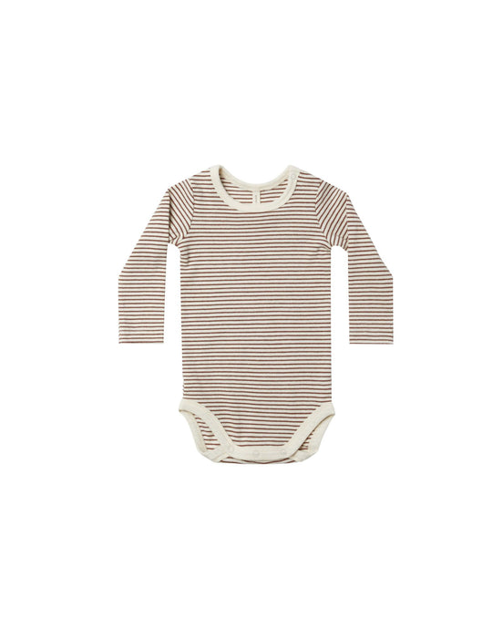 Quincy Mae - Ribbed Long Sleeve Bodysuit - Plum Stripe