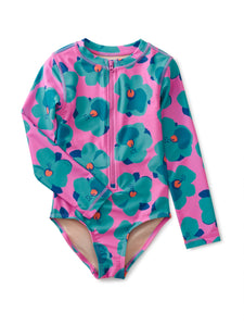 Tea Collection - Long Sleeve One-Piece Swimsuit - Hibiscus Pop in Pink