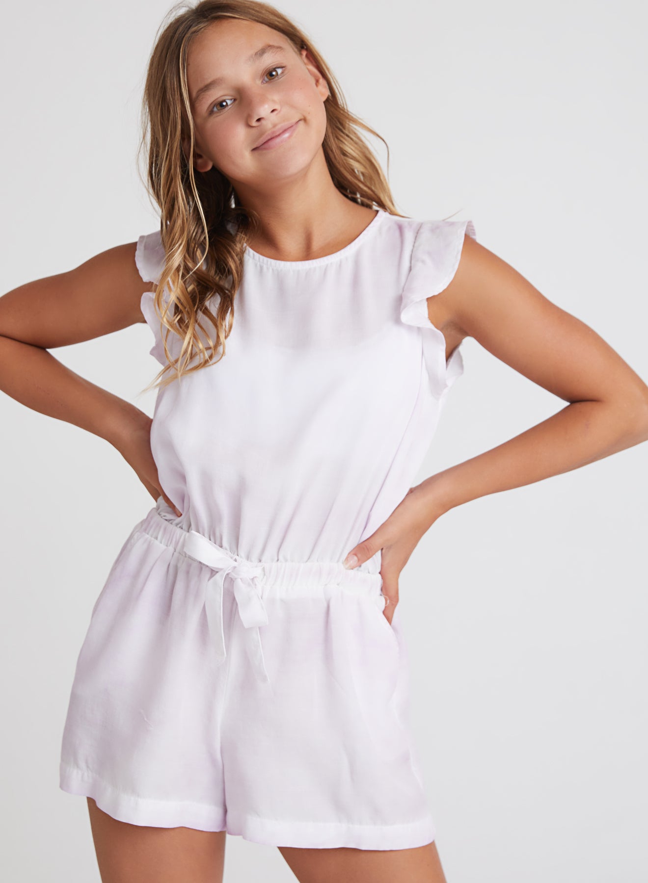 Bella Dahl Girl Button Back Flowy Romper Lavender Mist Jack