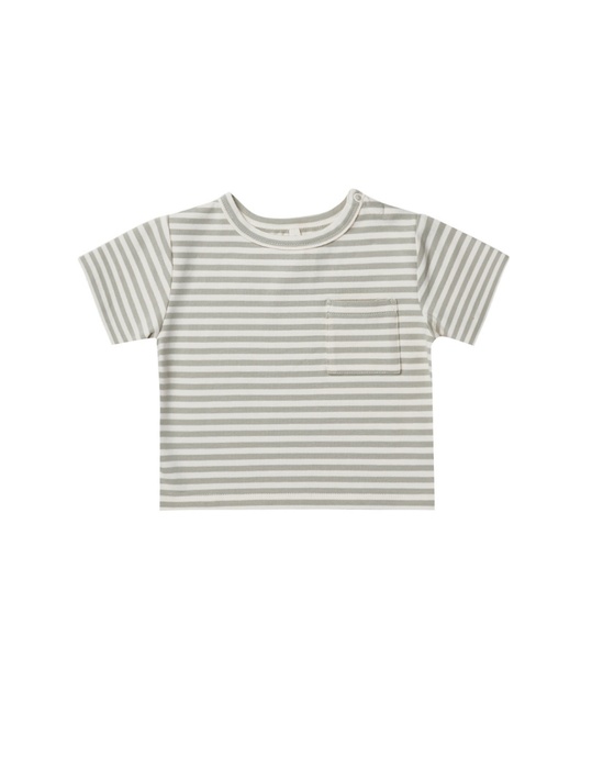 Quincy Mae - Boxy Pocket Tee -  Pistachio Stripe