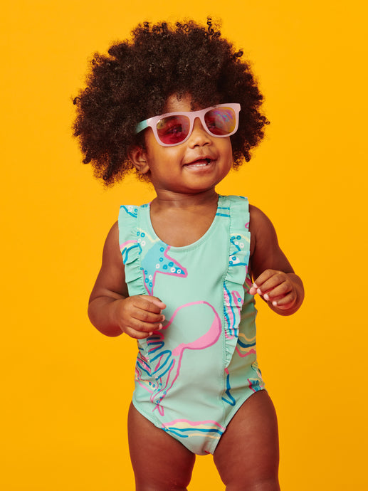 Tea Collection - One-Piece Ruffle Baby Swimsuit - Caribbean Reef In Teal