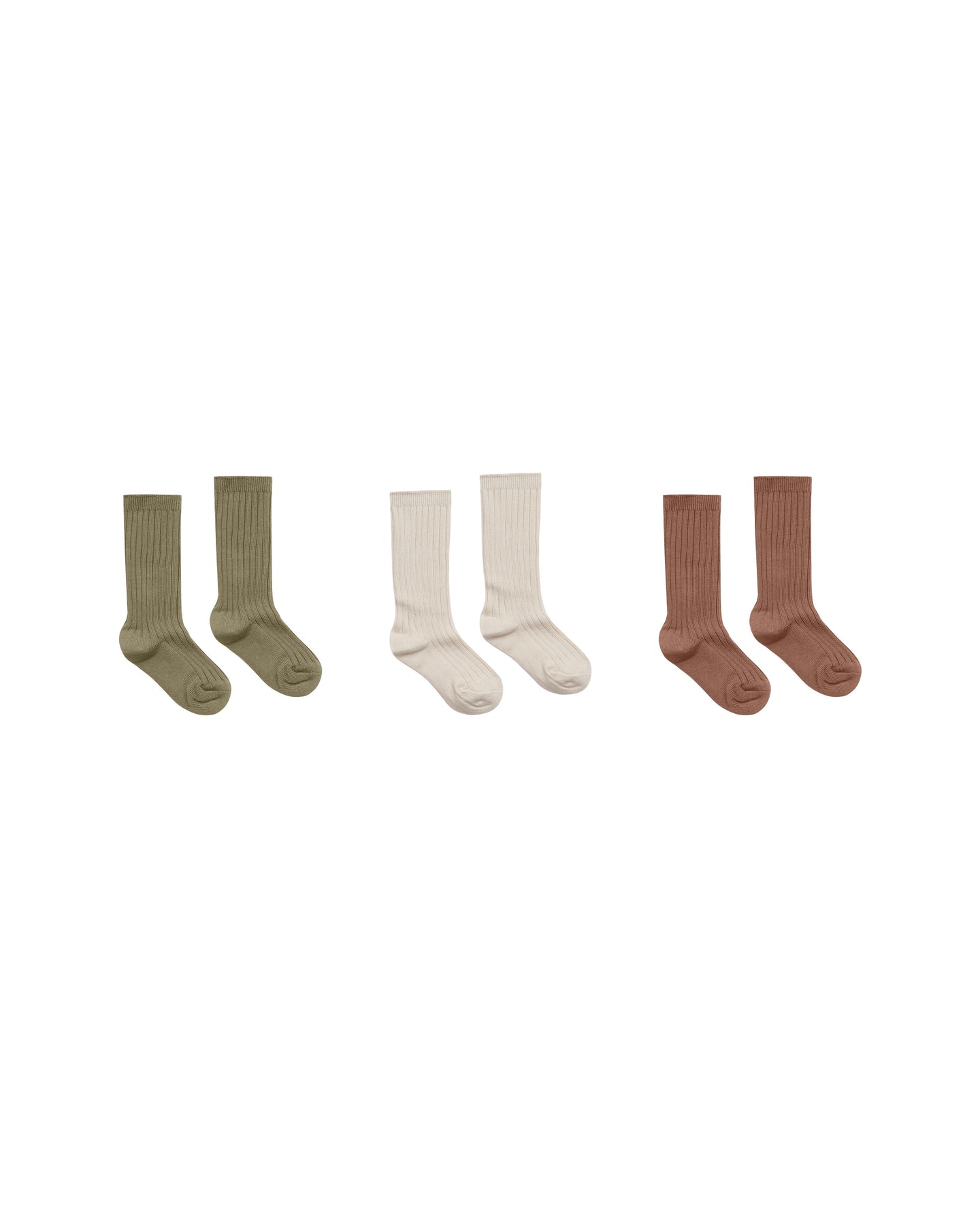 Solid Ribbed Socks 3 Pk - Olive/Stone/Wine