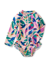 Load image into Gallery viewer, Rash Guard Baby Swimsuit - Tropical Bird Flock in Pink