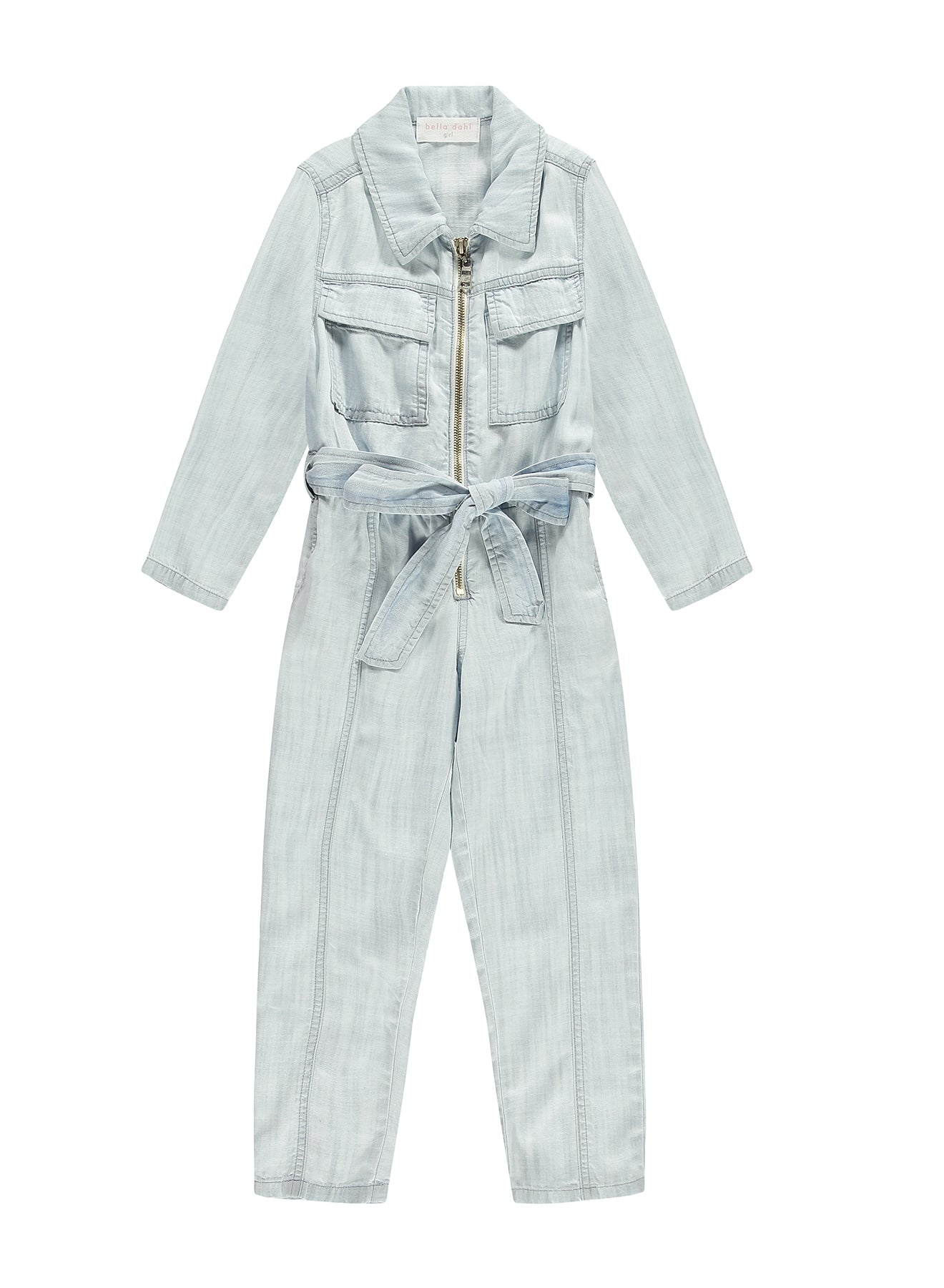 Bella Dahl Girl Zip Front Utility Jumpsuit L S Desert Sky Wash