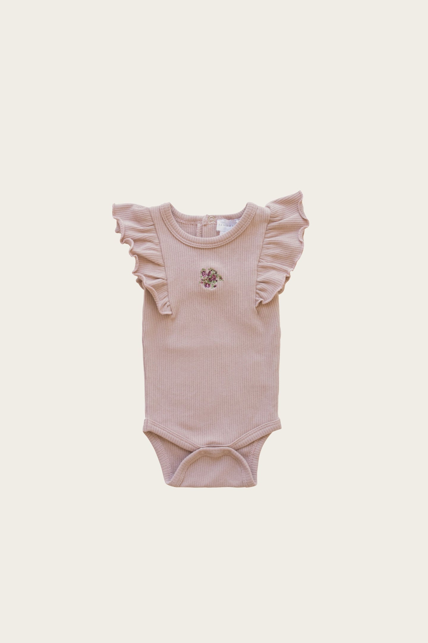 Jamie Kay - Organic Cotton Fine Rib Frill Singlet Bodysuit - Rose Ash