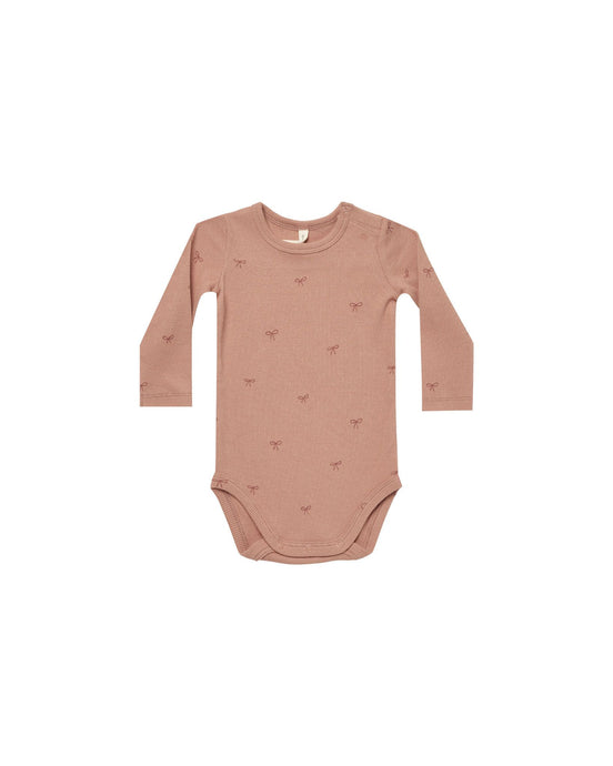 Quincy Mae - Bows Ribbed Long Sleeve Bodysuit - Rose