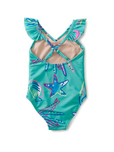 Tea Collection - Ruffle One-Piece Swimsuit - Caribbean Reef In Teal