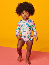 Load image into Gallery viewer, Rash Guard Baby Swimsuit - Tropical Bird Flock in Pink