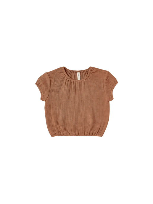 Quincy Mae - Organic Cotton Gauze Cinched Woven Tee - Rust