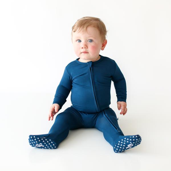 Posh Peanut - Sailor Blue - Footie Zippered One Piece