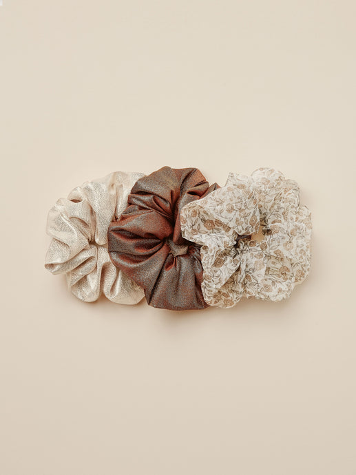 Noralee - Oversized Scrunchies - Rose Gold/Bronze/Mocha Floral