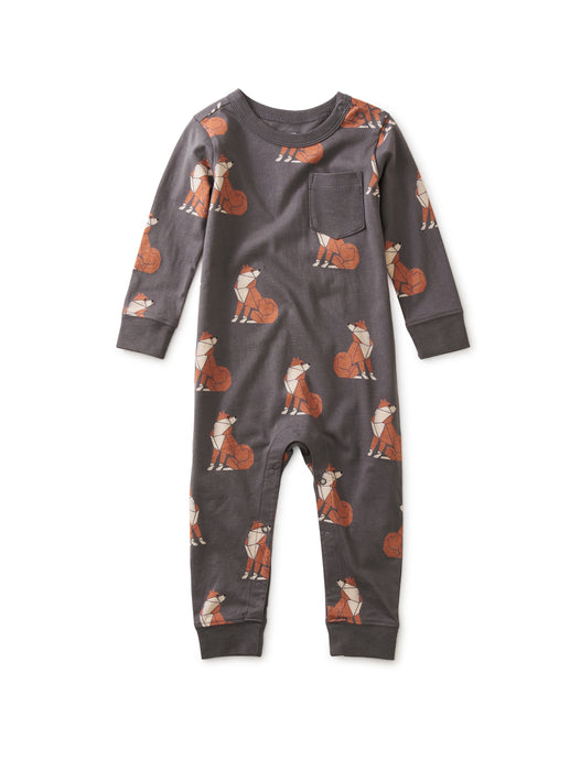 Tea Collection - Long Sleeve Pocket Baby Romper - Origami Shibu Inu