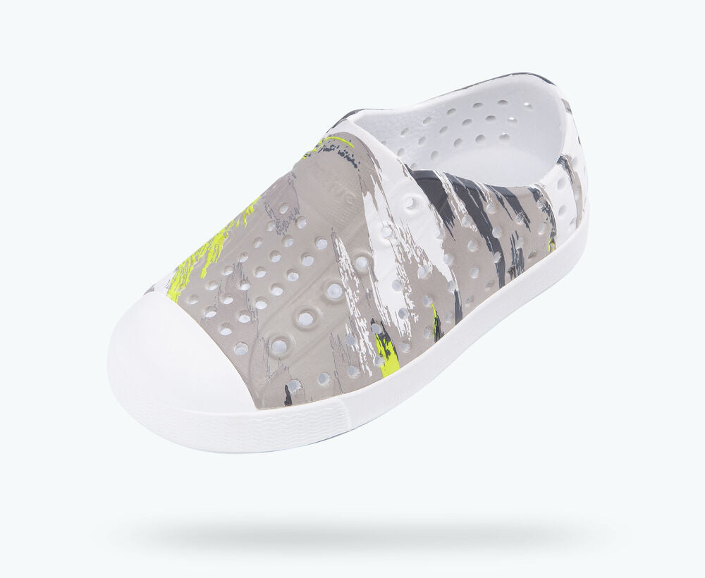 Native Shoes - Jefferson Print Youth - Shell White/Green Multi Splatter