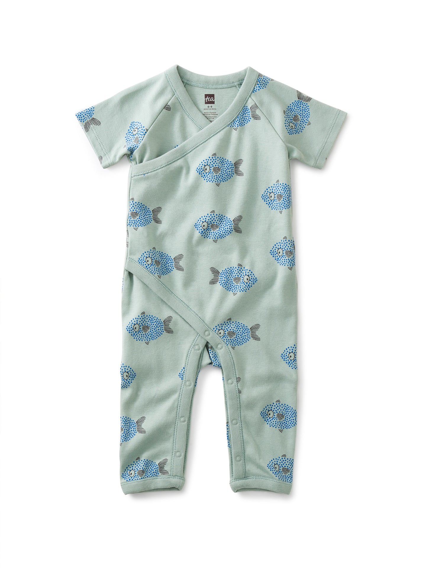 Tea Collection - Baby Wrap Neck Romper - Spotted Fish