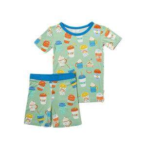Little Sleepies - Aqua I Love You A Latte - Two-Piece Short Sleeve & Shorts Bamboo Viscose Pajama Set