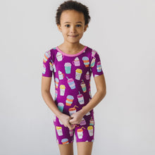 Load image into Gallery viewer, Little Sleepies - Purple I Love You A Latte - Two-Piece Short Sleeve &amp; Shorts Bamboo Viscose Pajama Set