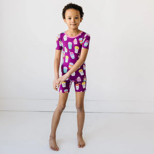 Little Sleepies - Purple I Love You A Latte - Two-Piece Short Sleeve & Shorts Bamboo Viscose Pajama Set