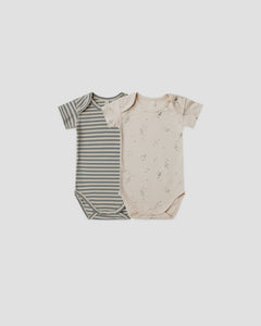 Quincy MAe - Short Sleeve Bodysuit 2 Pack - Sea Green Stripe, Space