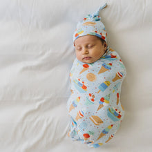 Load image into Gallery viewer, Little Sleepies - Blueberry Ice Cream Social - Bamboo Viscose Swaddle + Hat Set