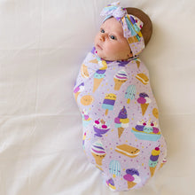 Load image into Gallery viewer, Little Sleepies - Wildberry Ice Cream Social Bamboo Viscose Swaddle + Headband Set