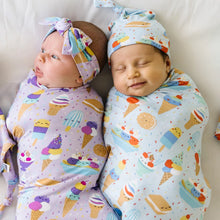 Load image into Gallery viewer, Little Sleepies - Wildberry Ice Cream Social Bamboo Viscose Swaddle + Headband Set