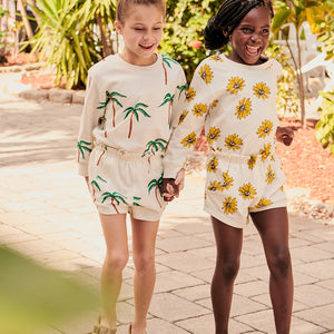 Pink Chicken - Girls Organic Sweatshirt - Cream Palm Trees