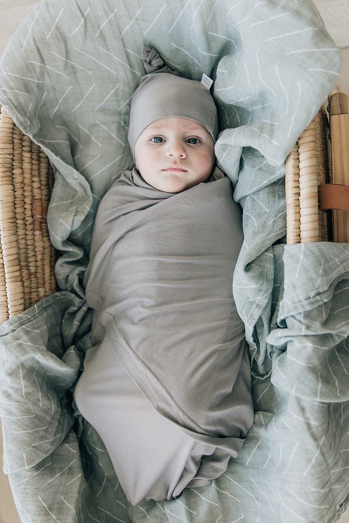 Mebie Baby Taupe Stretch Swaddle Jack Emmy