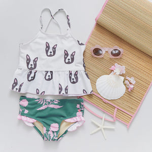 Pink Chicken - Girls Joy Tankini  - Boston Terrier