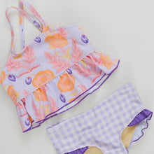Load image into Gallery viewer, Pink Chicken - Girls Joy Tankini - Purple Gilded Floral