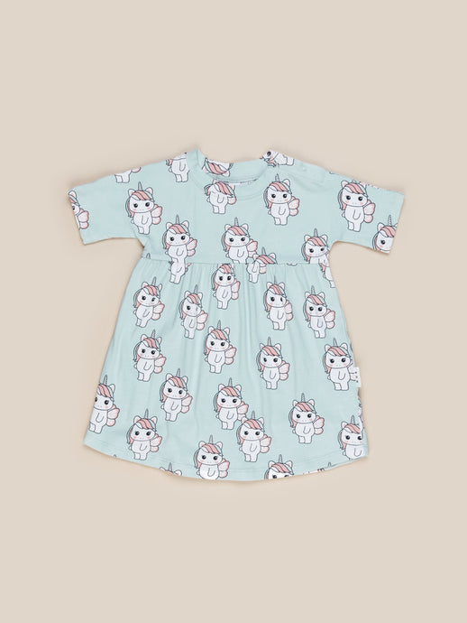 Huxbaby - Organic Fairy Unicorn LS Swirl Dress - Duck Egg