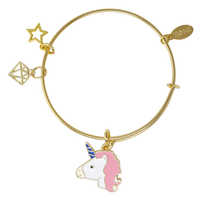 Zomi Gems - Unicorn & Gem Gold Bangle Bracelet