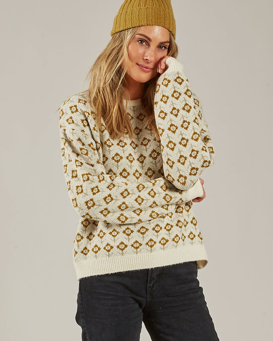 Rylee + Cru - Women's Vintage Floral Knit Pullover - Ivory