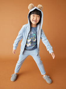 Tea Collection - Pom Ear Velour Hoodie - Blue Fog