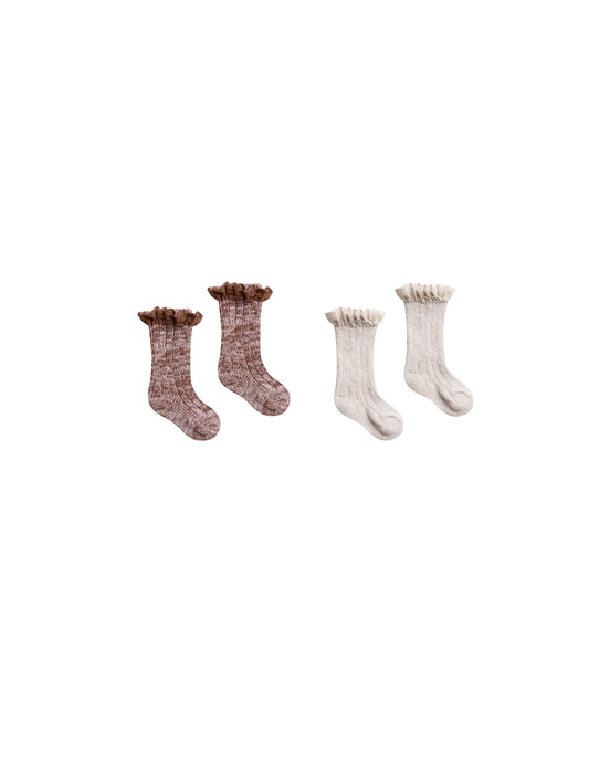 Chunky Knit Socks 2 Pk - Wine/Stone