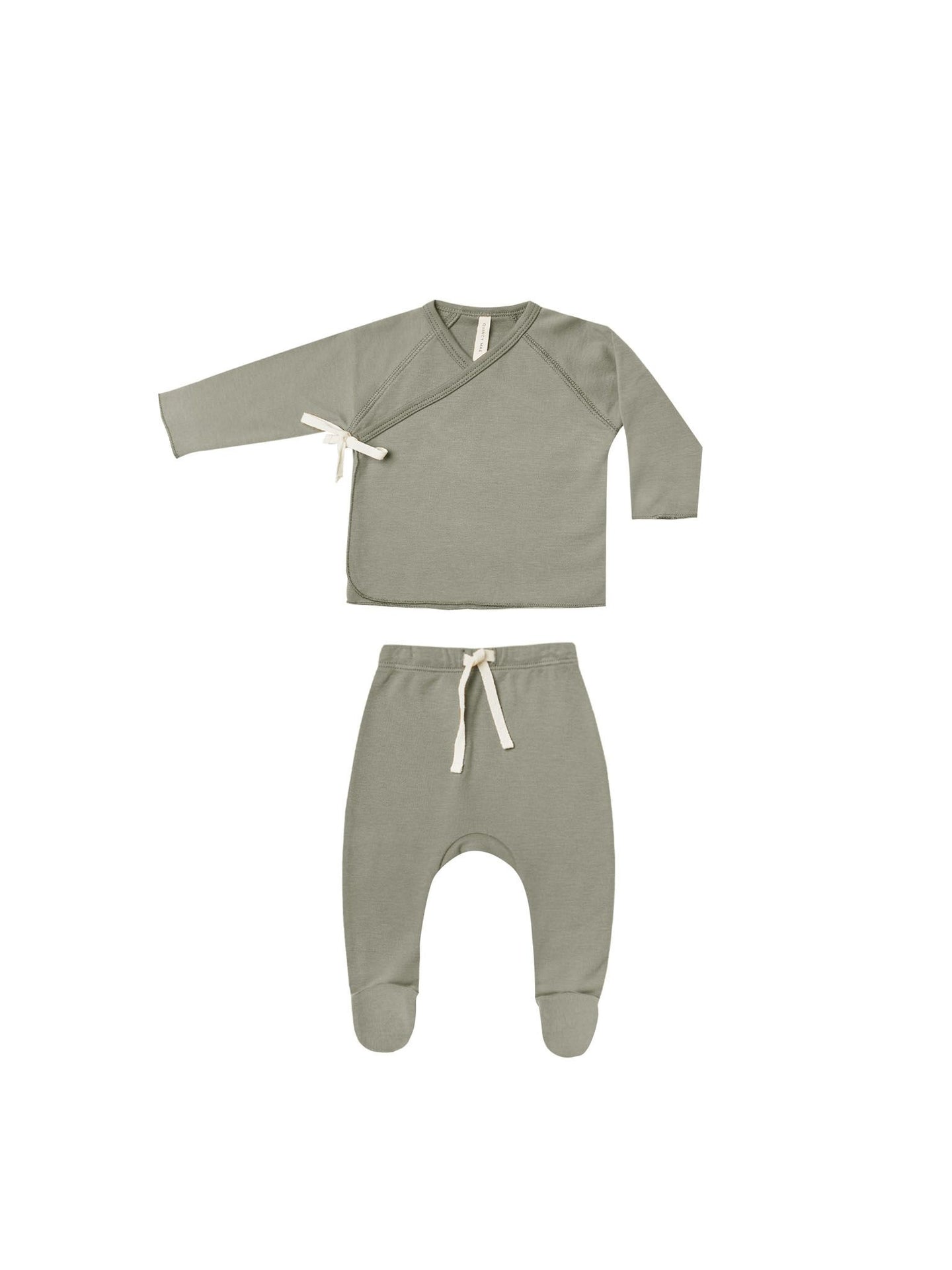 Quincy Mae - Wrap Top + Footed Pant Set - Basil